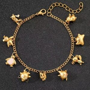 24K Gold Pokemon Characters Charm Bracelet Adjusta Sizing Anime Kawaii